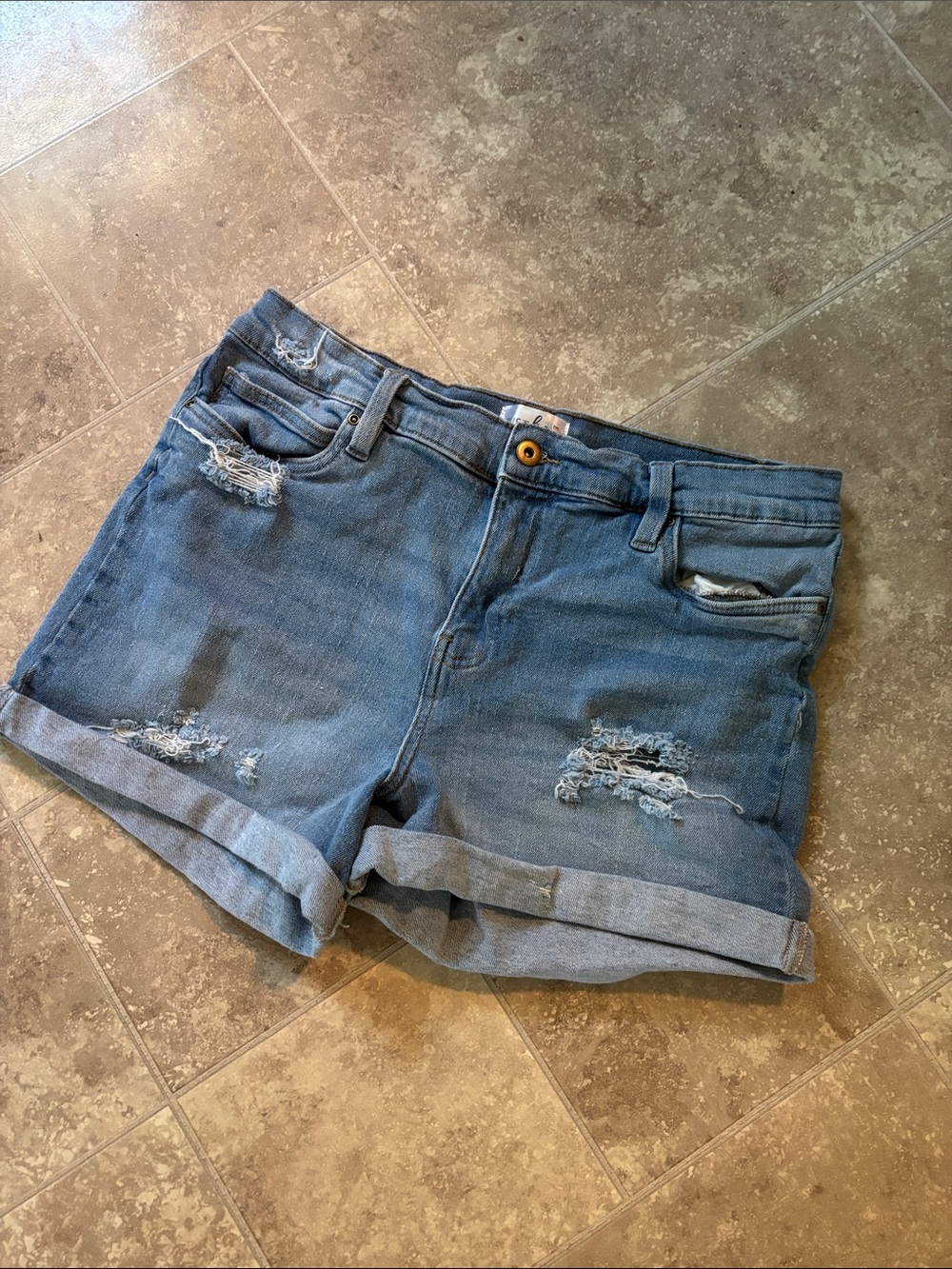 just be Distressed Rolled-Hem Denim Shorts - Blue